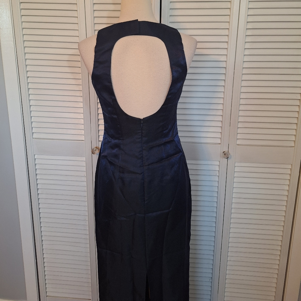 Adrianna papell taffeta open back navy maxi dress sz 4 *J - Picture 3 of 6